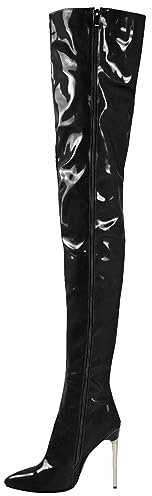12CM/4.72IN sopra Gli Stivali al Ginocchio Punta a Spillo Lato Cerniera Scarpe Donna Tacco Alto Stivali Moda Sexy sopra Gli Stivali al Ginocchio,Nero,48 EU