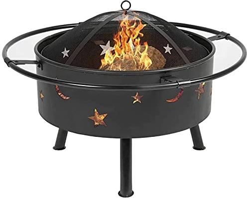Feuerstelle für Heizung/BBQ, Multifunktionale Outdoor Holzbrenner Gruben mit BBQ Grill Regal & Schutzhülle, Tragbarer BBQ Grill Garten Terrasse Feuerschale für Camping BBQ