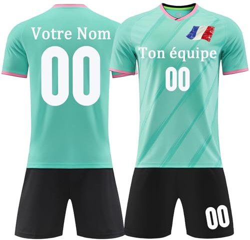 Maillot Football Personnalisé avec Nom Numéro Maillot de Foot Ensemble T-Shirt + Shorts Cadeaux pour Garçons Hommes Enfant Adultes