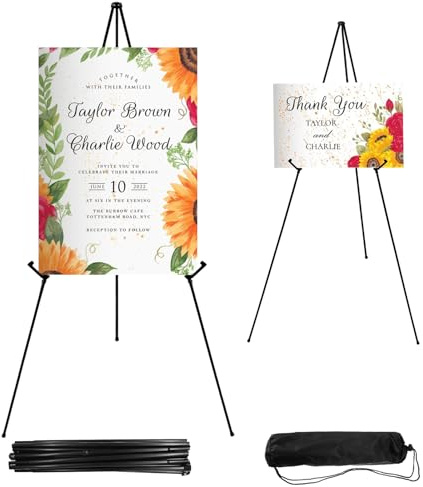 JEAWIWI 2PCS Black Easel Stand for Wedding Sign Stand, 66 Inch Portable Adjustable Poster Stands for Display, Floor Tripod Collapsible Display Easel, Balck Metal Easel Stand with Portable Bags