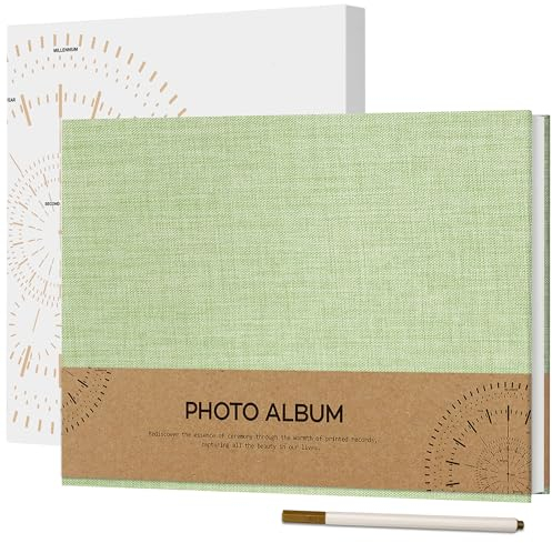 Vienrose Selbstklebend 10x15 Fotoalbum zum Selbstgestalten und Einkleben, Klein Leinen Fotobuch 40 weißen Seiten, Geburtstag Fotoalben mit Einem Kugelschreiber, 21,5x30cm, Grasgrün