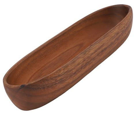 HURRISE Wooden Salad Bowl, Hand Crafted Large Capacity Exquisite Wooden Boat Shaped Bowl for Fruits for Bread for Dining Table for Home for Dessert (Large Size)