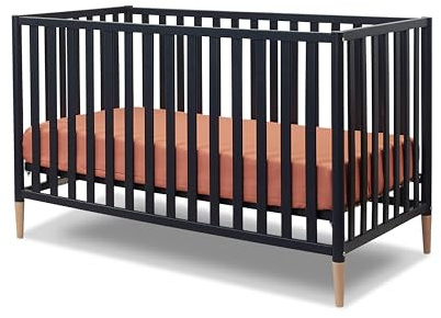 Sorelle Furniture Mia 3-in-1 Convertible Crib, Baby Crib to Toddler Bed, Sustainable Beech Wood, Non-Toxic Finish, Nursery Furniture with Removable Feet - Midnight/Natural