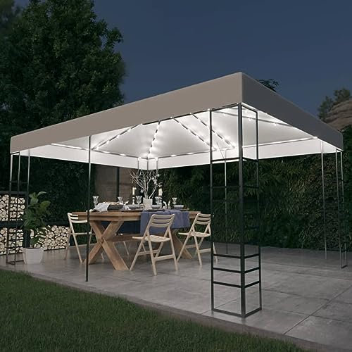 ShCuShan Gazebo con Stringa di Luci LED 4x3x2,7 m Bianco,Gazebo Pergola Con Telo Impermeabile Richiudibile E Struttura Rettangolare In Acciaio Inossidabile Ad Alta Densità, Per Arredo Giardino, Terraz