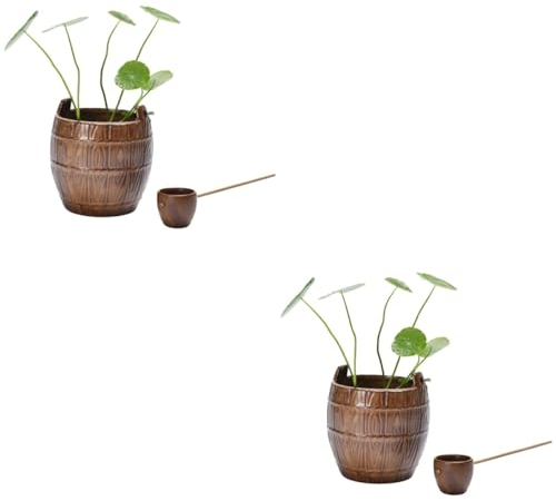 BESPORTBLE 2 Ensembles Pot de Fleurs tonneau en céramique Plantes d'intérieur Plantes Interieur Pot de Fleur en céramique Cache-Pot Rond décor Vintage Pots pour Plantes Porte-Fleurs planteur
