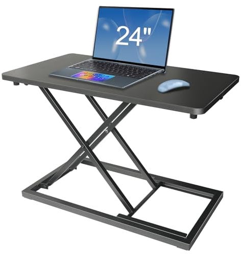 Aconcept Extra-Slim 24 x 14 inch Black Lift Standing Desk Converter, Manual Adjustable Height Sit Stand up Desk Riser, Compact for Monitor or Laptop Workstation