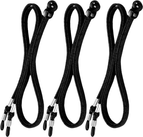 XFentech 3 Pcs Black Glasses Straps Unisex - Universal Leather Eyeglass Chain Lanyard Non-Slip Glasses Straps Glasses Chain Adjustable Spectacle Neck Cord Glasses String Holder for Men and Women