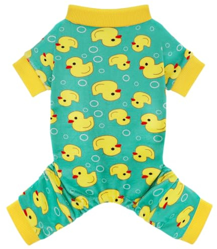 Paiaite Dog Pajamas Onesie: Comfortable Four-Legged Apparel for Small, Medium, & Large Dogs, Polyester Material for Comfort, Wrinkle Resistance, Moisture Wicking, and Stretchiness Yellow Duck S