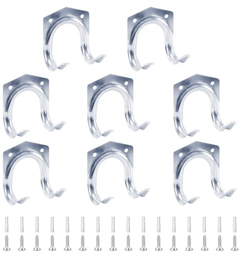 DHSBGWSX 8 ganci doppi robusti con 16 viti, ganci da garage, ganci doppi in metallo, ganci per riporre attrezzi, ganci da parete per garage, giardino, magazzino