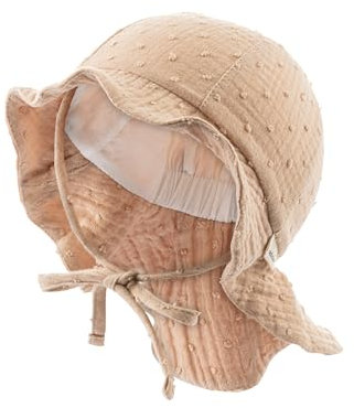 Sterntaler Sonnenhut Punkte - Mädchen Sommerhut aus Musselin - UV-Schutz 50+ Sonnenhut - mit Nackenschutz - zum Binden - Futter aus Batist - Baby und Kinder Kopfbedeckung - beige, Größe 51