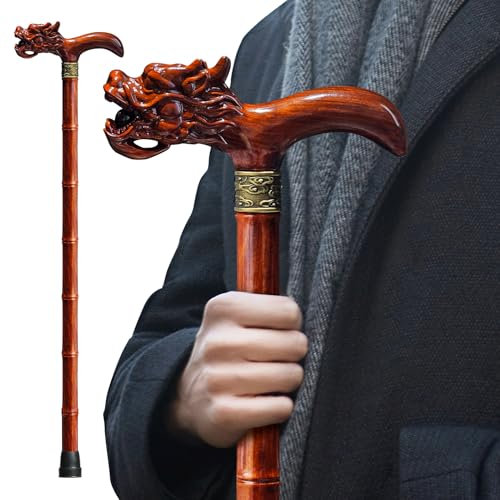 ispuoocti Gehstock Holz, Handgeschnitzter Hochwertiger Gehstock Herren und Damen, Leichtes Design trägt bis zu 226kg Gestöcke für Senioren, Geeignet zum Verschenken (Sandelholz)
