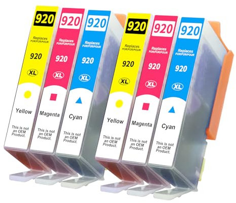 Yowell 920XL Druckerpatronen Kompatibel für HP 920 XL (Cyan, Magenta, Gelb) für HP Officejet 6500A 6500 6000 7000 7500A 7500, 6er-Pack