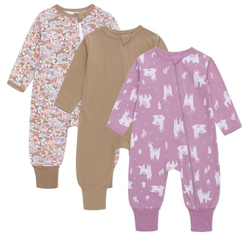 amo nenes 3er Pack Baby Strampler Neugeborene 0.5 Tog mit Füßen und Ärmel 100% Baumwolle Atmungsaktiv Baby Jungen Mädchen Overall, Baby Kleidung Langärmelige, 0-24 Monate