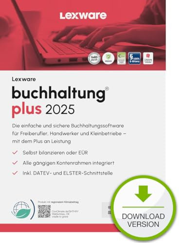 Lexware buchhaltung Plus 2025 (365 Tage)| Einfache Buchhaltungs-Software vom Marktführer | PC Aktivierungscode per Email