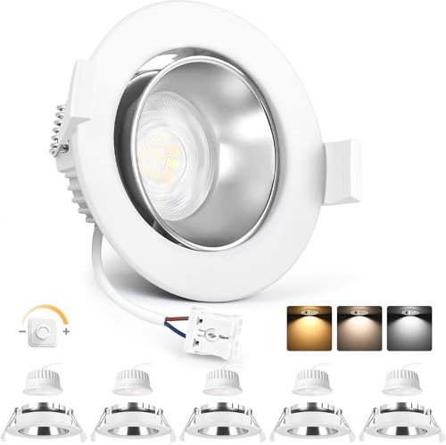 YindaLux 6x LED Einbaustrahler 230V Dimmbar 5W Einbauspots Schwenkbar 3000K/4000K/6500K LED Spot 75-80mm Lochmass Deckenspots IP44 Einbauleuchten Weiß Silber matt Alu für Badezimmer Wohnzimmer