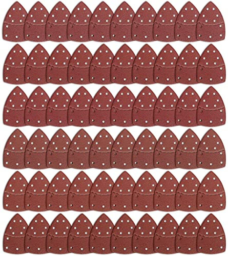 60 fogli abrasivi per mouse, 11 fori, con gancio e anello, compatibili con levigatrice multifunzione Bosch PSM 100A/200 AES/PSM 18, grana assortita 40/60/80/120/180/240 per levigatura dei dettagli