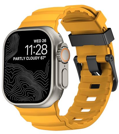 Correa de silicona compatible con Apple Watch Ultra 49mm 46mm, Correa de repuesto con hebilla de metal duradera para iWatch Ultra 2 Series 10 (Amarillo, 44mm/45mm/46mm/49mm/42mm(Series 3 2 1))