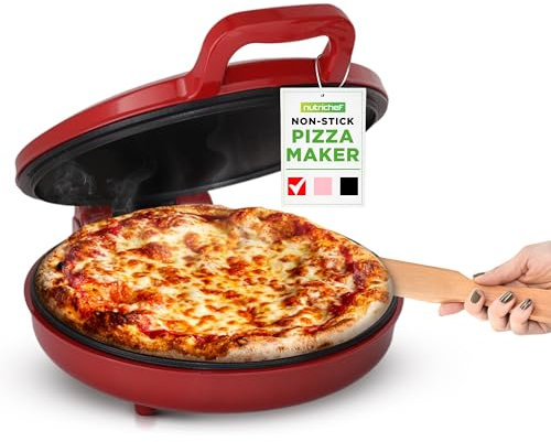 NutriChef Forno Pizza, Cuoci Pizza, Uova, Toast, Pancake e Piadina, 1500 Watt, 30 cm, Manici Termici Salvaspazio, Rosso