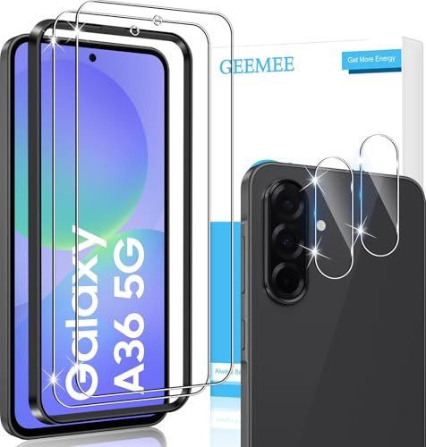 GEEMEE für Samsung Galaxy A36 5G und Kamera Schutzfolie für Panzerglas Schutzfolie, 2 +2 Stück 9H Filmhärte Gehärtetem Schutzglas Hohe Empfindlichkeit Displayschutzfolie