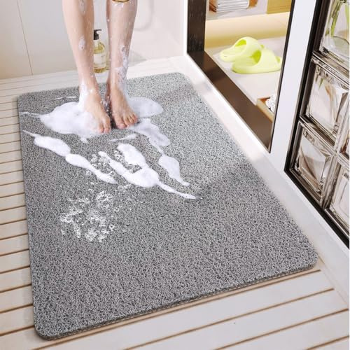 Loofah Tapis de douche antidérapant en PVC doux à séchage rapide pour douche intérieure Gris 60 x 80 cm
