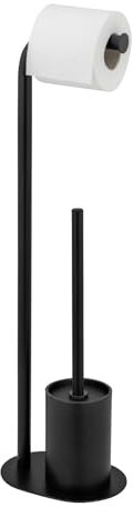 Wenko Set WC MOD. Levante autoportante Elegante scopino e portarotolo Inclusi in Acciaio Inox Nero Opaco Dimensioni 23 x 63 x 17 cm Colore Nero Moderno
