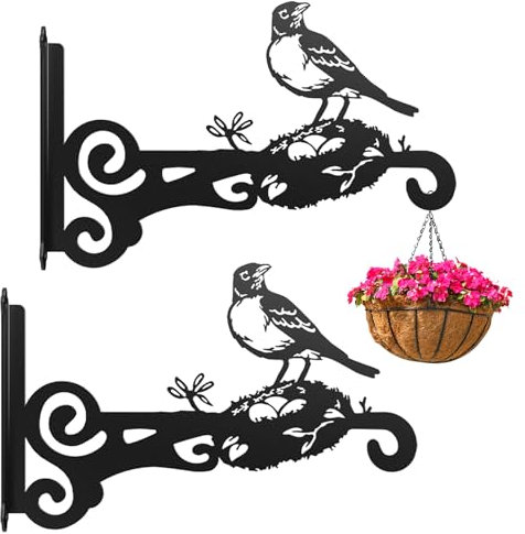 Ziwijity 2er-Set Metall Pflanzenaufhänger, Wandpflanzenhänger Stabile Wandhaken, Blumenampel Haken für Pflanzen, Vogelfutterhäuser, Windspiele & Laternen,Rostfrei Hängehalterungen (Schwarz 2 Stück)