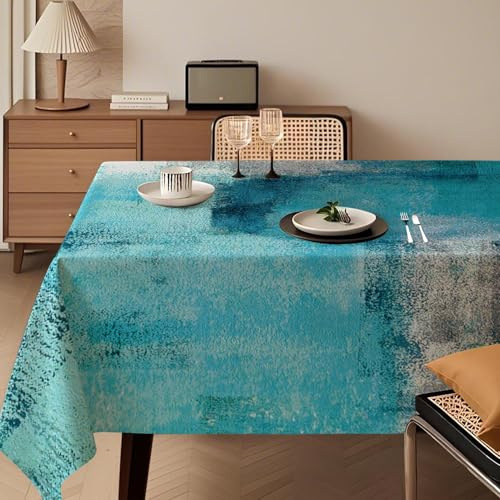 Tischdecke Modern 140x200 cm Türkis Kunst Gemälde Tischdecke Abwaschbar Rechteck Tablecloth Dekoration Aesthetic Tischdecken für Herbst Winter Party Hochzeiten Feiertage Geburtstag