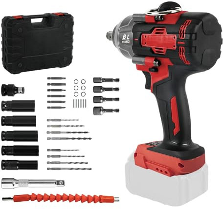 TALOEYH - Cordless Impact Wrench Compatible with Miwaukee 18 V Battery, 885Ft-lbs (1200N.m), 1/2 Inch Brushless Rotary Impact Wrench, LED Light for Car Tire DIY Craft (Battery NOT Included)
