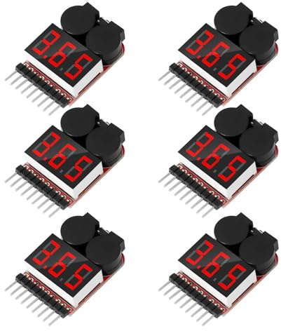 RUIZHI 1-8S Lipo Tester Batterie, Lipo Checker Batterieanzeige, RC Monitor Batterie Niederspannungs Alarmton Checker, Spannungsanzeige mit LED Anzeige für Lipo/Li-Ion/LiMn/Li-Fe-Akkus(6 Stück)