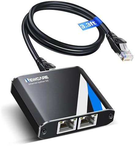 RJ45 Ethernet Splitter 1 to 2 Out, NEWCARE 1000Mbps Network Splitter with USB Power Cable, Gigabit LAN Internet Splitter Connector for Cat 5/5e/6/7/8, Support Two Devices Working Simultaneously