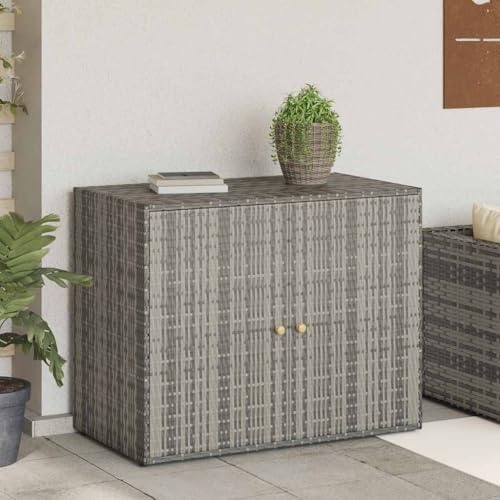 mtlskopl Gartenschrank 100x55x80 cm Poly-Rattan wetterfest Outdoor Balkonschrank mit Akazienholz-Griffe, Robustes Material für Draußen für Balkon Garten Terrasse
