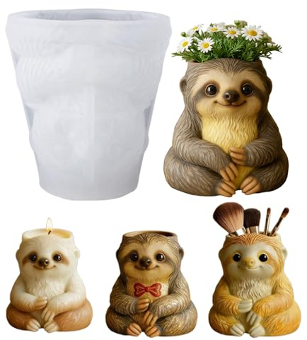 Silikonformen Gießformen Frühling Vase, Silikonform Kerzenhalter 3D Tier Kerzenformen, Gießform Silikon Multifunktional für DIY Gips Figuren Kerzen, Gipsformen zum Gießen Frühlingdeko Tier (Faultier)