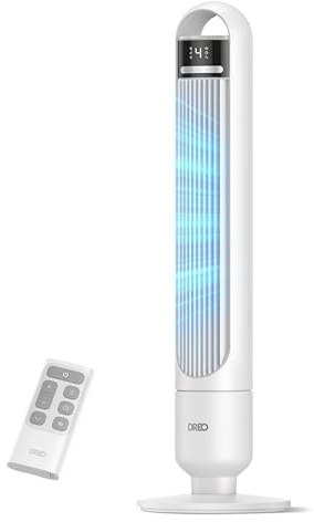 DREO Tower Fan for Bedroom, 90 Degree Oscillating Pedestal Fan for Bedroom with 4 Speed, 3 Modes, 28dB Silent for Sleeping, 26ft/s Speed, 8H Timer, Control