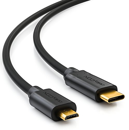 deleyCON 3,0m USB C vers Micro USB - Câble de Charge et Données de USB-C vers Micro-USB - Compatible pour Smartphone Tablette avec Micro-USB ou Adaptateur de Charge pour Tablette avec USB-C - Noir