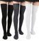 Moon Wood 3 Paar Overknees Strümpfe Damen Extra Lange Thigh High Socks Soft Warme Überkniestrümpfe Damen Baumwolle Strick Oberschenkelsocken Schwarz Weiß Grau