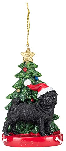 Kurt Adler 10,8 cm Mops aus Kunstharz mit Weihnachtsbaumschmuck 2/A