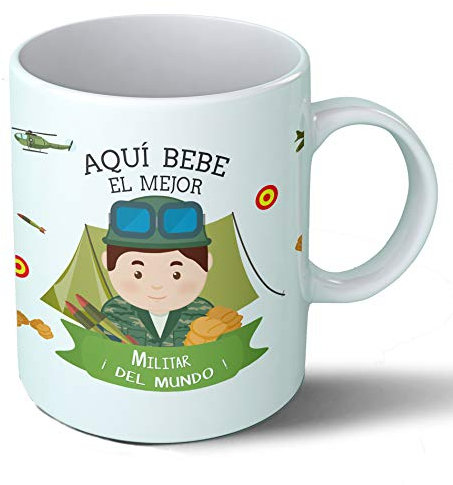 Planetacase - Taza Militar - Regalo Original Soldado Ejército - Cerámica 330 mL - Taza Desayuno Apta para Microondas y Lavavajillas - Resistente a Lavados - Militar (Él)