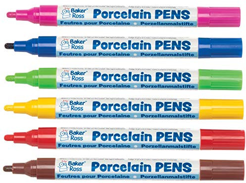 Baker Ross Rotuladores Colores Surtidos de Pintura para Porcelana (paquete de 6)-Artes y manualidades para niños, AT492