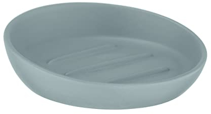 WENKO Seifenablage Badi Blau-Grau, hochwertige Keramik mit Matter Oberfläche, Seifenschale in Schlichter, einfacher Form