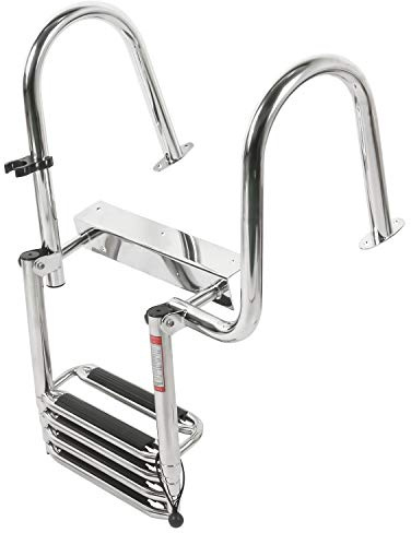 Amarine Made Scaletta a 4 gradini rimovibile, pieghevole, in acciaio inox, per ingresso posteriore, pontone, barca, extra larga, gradino destro