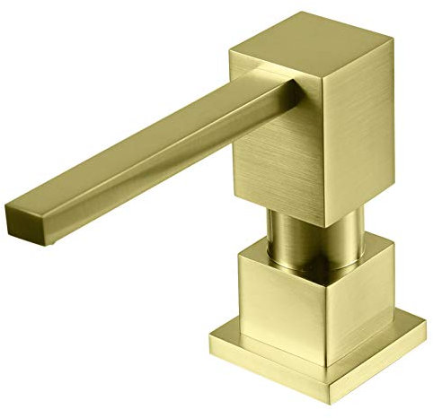 Seifenspender für die Küchenspüle (gebürstetes Gold), komplett aus Messing eingebaut und nachfüllbar von Top Design, Metall-Handseife & Spülseife, Kupferpumpe