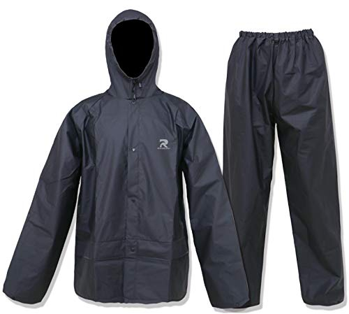 ZOEGO Ultra-Lite Regenanzug für Männer Frauen Wasserdichter Regenschutzmantel mit Hose 2 Stück Regenbekleidung(Schwarz,XL)