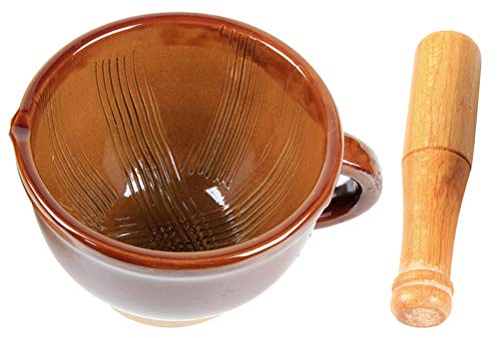 1 Jeu Bol Purée D'ail Outil Pour Écraser L'ail Mortier De Guacamole De Gingembre De Pilules Mortier De Cuisine Pilon Mortier En Bois Céramique Ondulation