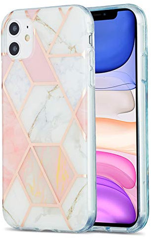 iPhone 12 Case Marble, Phone Case iPhone 12 Shockproof Ultra Silm Back Case for Girls Women with TPU Bumper Silicone Protective Cover Cases for iPhone 12 Case, Pink & White