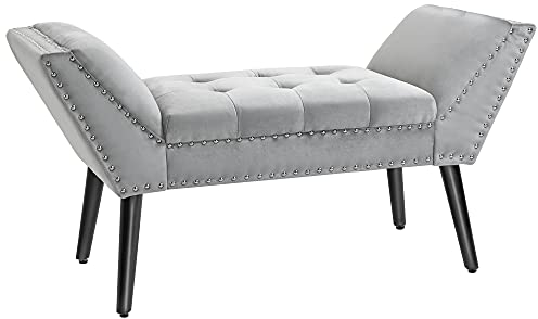 HOMCOM Polsterbank Sitzbank Klavierbank Pianobank mit Samtoptik Bettbank für Schlafzimmer Wohnzimmer, Flur, Gummiholz Hellgrau 114 x 46 x 56 cm