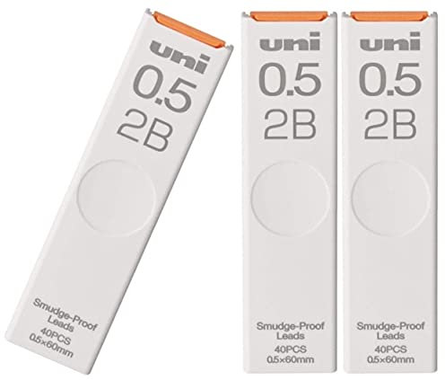 Mitsubishi Bleistift Uni Druckbleistift-Kernmine, wischfest, 0,5 2B Schiebeetui UL-S-0,5-402B, 3 Packungen 120 Stück mit Kanji LOVE Aufkleber