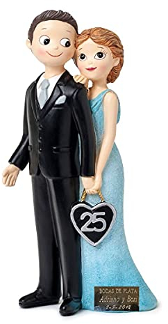 Curia Grabador - Figura 25 Aniversario de Boda Personalizada - Regalo aniversario bodas de plata - Placa conmemoriativa personalizada incluida - Figura tarta 25 aniversario