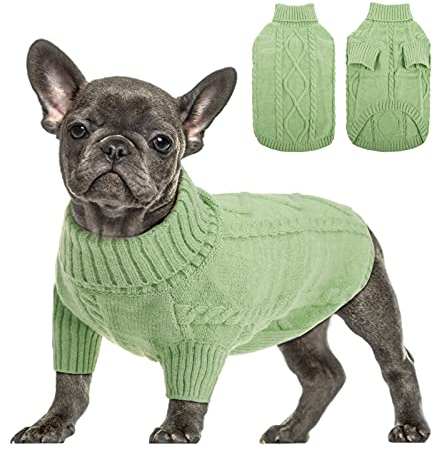 Queenmore Hundepullover Mittelgroße Hunde Wärme Dackel Hundepulli Strick Pullover Hund Strickmantel Mit Zopfmuster Hundepullover Französische Bulldogge Bulldog Chihuahua Katzen Corgi, Grün, M