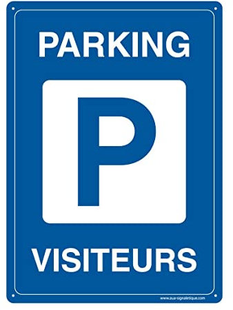 AUA SIGNALETIQUE - Panneau Prépercé (4 Trous) avec Angles arrondis - PVC Rigide 1.5 mm - (150x210 mm, Parking Visiteurs)