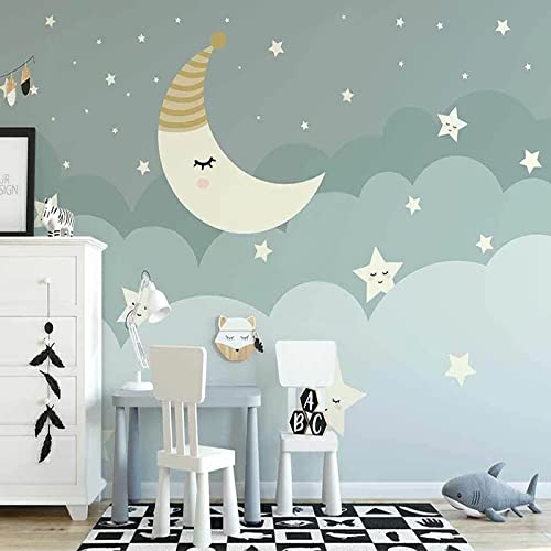Individuelle 3D-Fototapete, Wandverkleidung, Cartoon-Sterne, Mond, Wolken, Kinderzimmer, Babyzimmer, Hintergrunddekoration, Wandbild, 430 x 300 cm